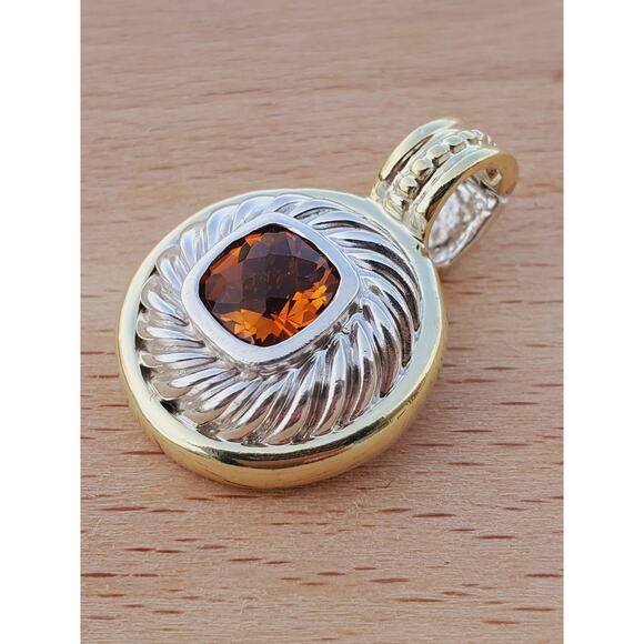 David Yurman Sterling Silver 14K Yellow Gold Citrine Cookie Pendant - Picture 3 of 7